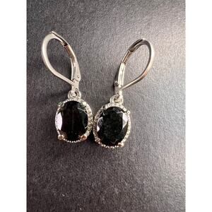 NEW black tourmaline lever back stainless steel earrings
